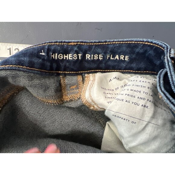 American Eagle Highest Rise Flare Jeans Super Stretch  Sz 0 - Picture 9 of 12
